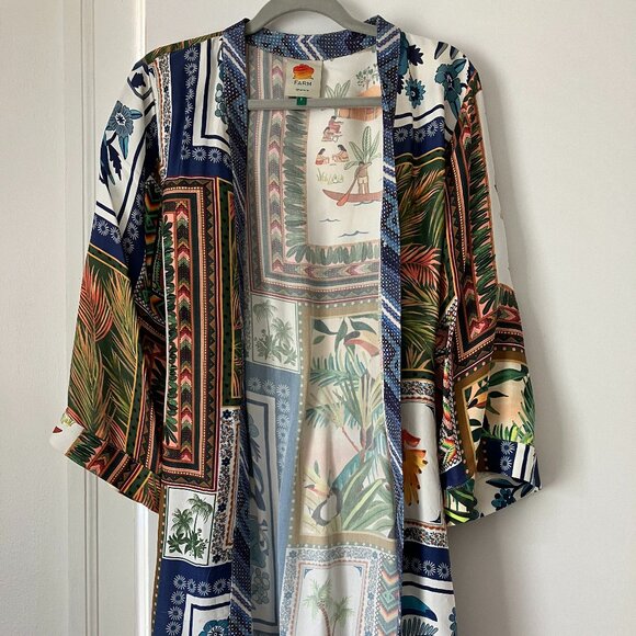 FARM RIO Mixed Scarves Side Slit Kimono – MULTI – Size Small - Picture 7 of 8